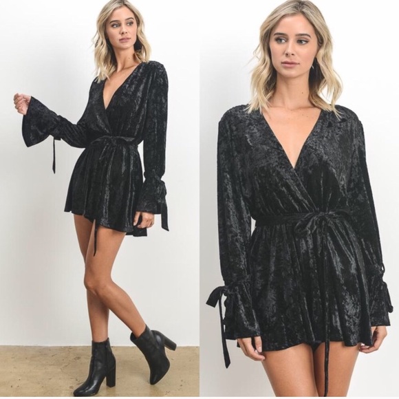 Hommage Other - 💜BOGO FREE💜Black Velvet Bell Sleeve Romper